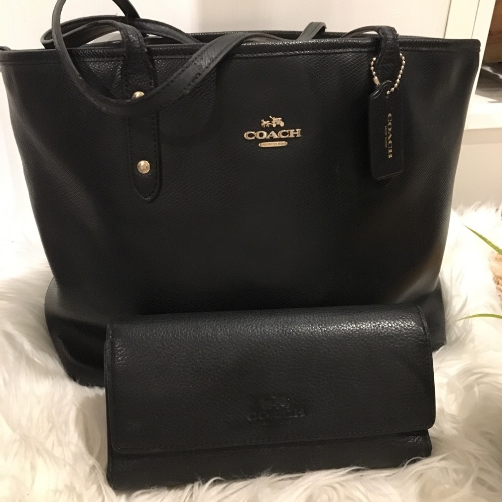 Authentic Black Leather Coach bag AND wallet